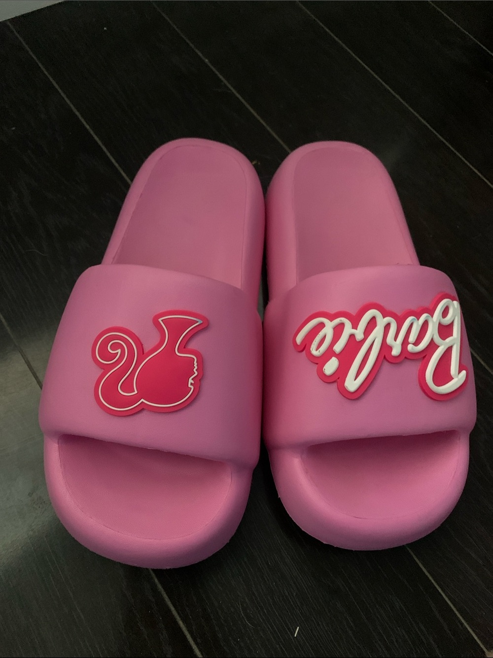 Barbie Pink Slide Sandals with Logo and Silhouette